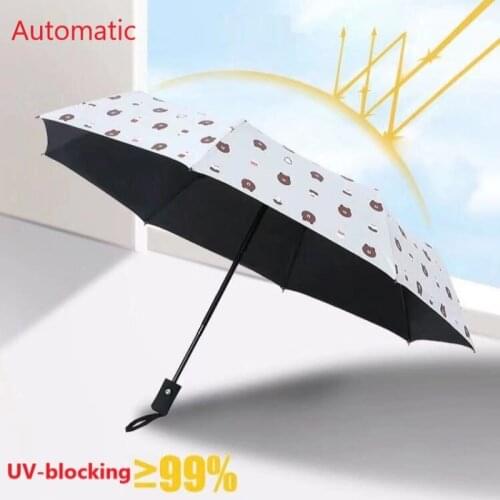 Cartoon Animal Bear Windproof Automatic Folding Umbrella 99% UV Proof 8 Bone Car Luxury Business Umbrella Man Women Gift Parasol