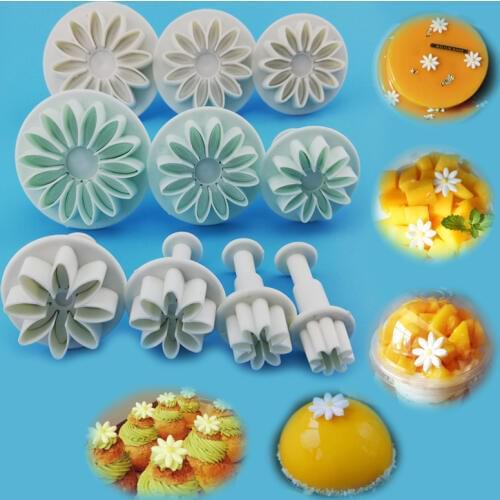 1SET Daisy Flower Fondant Plunger Molds Cutters Sugar Craft Cookies Moulds Cup Cake Desserts Biscuits Mousse Decoration Tools