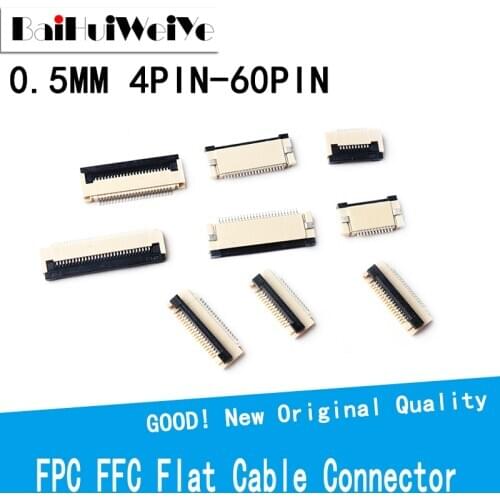 10PCS/LOT 0.5MM Pitch Under Clamshell Socket FPC FFC Flat Cable Connector 4P 5P 6P 7P 8P 10P 12P 14P 16P 20P 22P 24P 30P 34P 60P