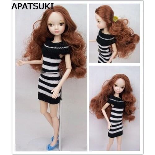 2020 Handmade Doll Accessories Classical Black & White Stripe Knitwear Dresses For Barbie Doll House For 1/6 BJD Doll