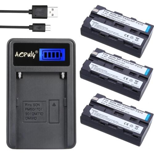 3Pcs NP-F570 NP-F530 NP F550 F570 Batteries + NP-F550 LCD USB Charger for Sony CCD-SC55 CCD-TRV81 DCR-TRV210 MVC-FD81 camera