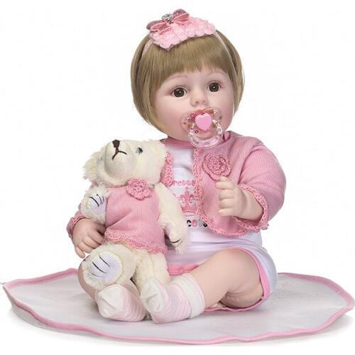 50CM Cute Girl Silicone Reborn Dolls Toys Brown Eyes Short Hair Bonecas Baby Real Alive Bebe Toys Children Gift Kids Playmates