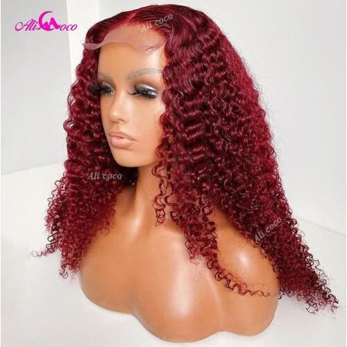 99J Curly Lace Front Human Hair Wigs Brazilian 13x4 HD Transparent Lace Frontal Wigs Pre Plucked Remy Hair Wigs Ali Coco