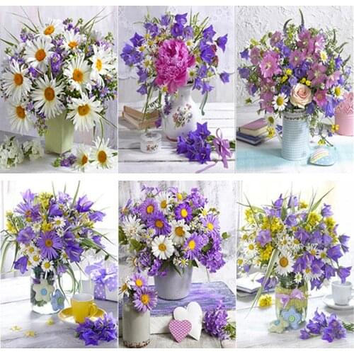 5D DIY Diamond Painting Flower Cross Stitch Daisy Flower Pot Diamond Embroidery Full Square Round Drill Home Decor Manual Gift