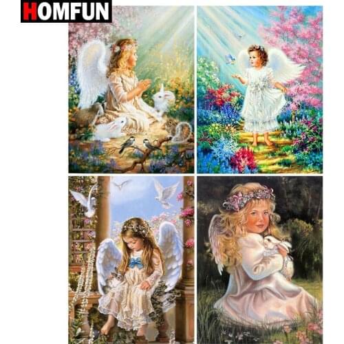 HOMFUN Diamond Painting Full Square/Round Diamond "Girl flower angel" Pattern Embroidery Cross Stitch 5D Rhinestone Painting