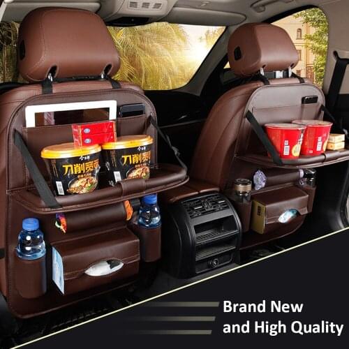 Car Accessories Universal Car Seat Back Organizer Leather Holder Car Trunk Bag Folding Table Pad Chair Auto Storage Pocket Box