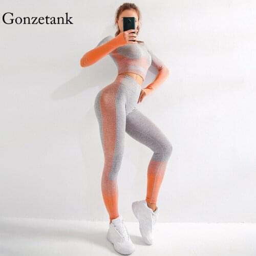 High Waist Seamless Yoga Two Piece Set Women Long Sleeve Running Sports Suit Tight Butt Lift Leggings Gym Set Workout Clothes