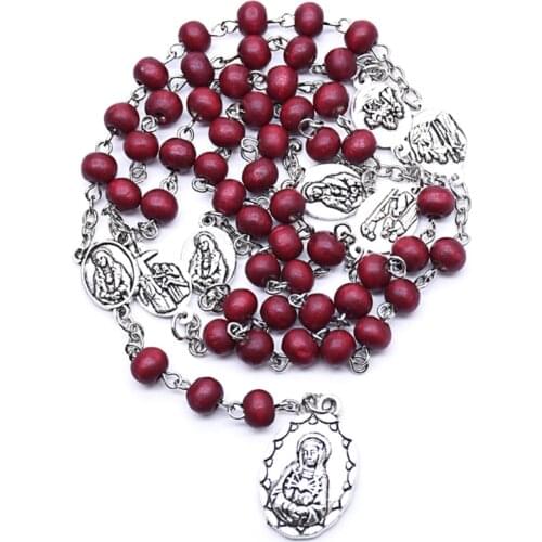 Rosary Necklace Catholic Virgin Mary Pendant Necklaces Bead Long Chain Men Women Christian Fashion Jewelry Gift