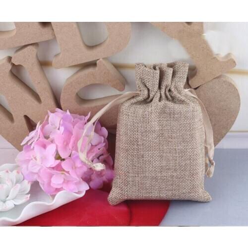 14*18 50pcs Jute Drawstring Sacks gift bags with jewelry/Accessories/Cosmetic/wedding/christmas Linen pouch Packaging Bag
