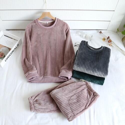 Couple Flannel Sleepwear Women 2PCS Sleep Set Soft Nightwear Pajamas Suit Casual Intimate Lingerie Warm Home Clothes Nightgown