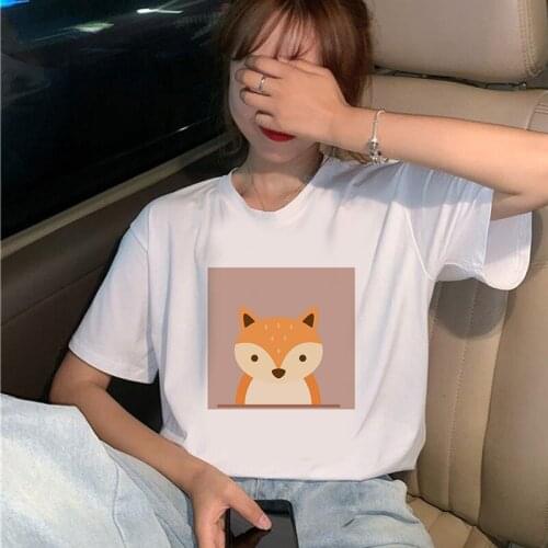 Graphic tees tops Interesting fox image tshirts women funny t shirt white Tops casual short Camisetas Mujer_T-Shirt