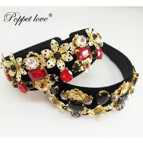 Vintage Tiara Bridal Headpieces Gold Headdress Handmade Head Jewelry Decoration Pearl Flower Wedding Hair Piece For Bride