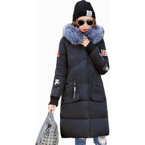 Hot Sale! 2017 New Winter medium length large fur collar coat Women Cotton Inner jacket Fashion Slim Thickening Warm Parka ZL422