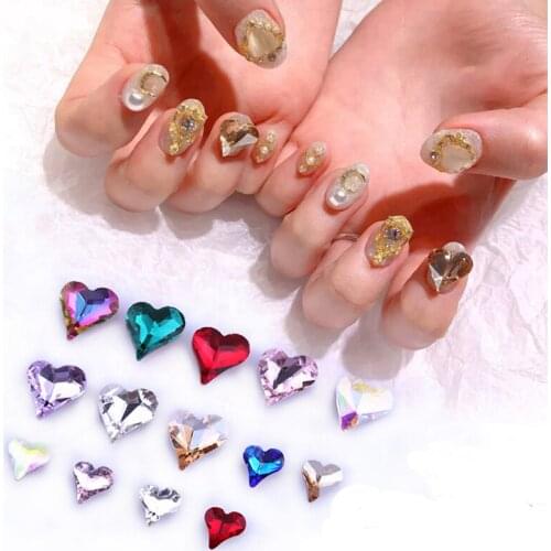 12x13MM 20Pcs K9 Crystal Glass Crooked Heart Pointback Glue On Multi-Faceted Rhinestones Diy Clothing/Nail Accessories