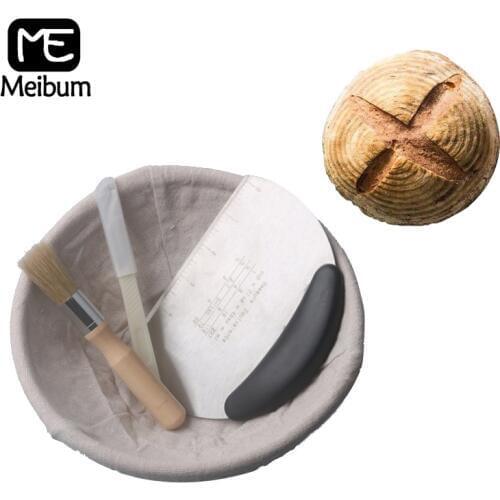 Meibum Banneton Proofing Basket Bread Fermentation Rattan Baskets Brotform Round Dough Rising Form Linen Scraper Baking Tools