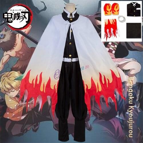 Anime Demon Slayer Kimetsu no Yaiba Cosplay Rengoku Kyoujurou Costume Women Men Kimono Suit Halloween Party Outfit