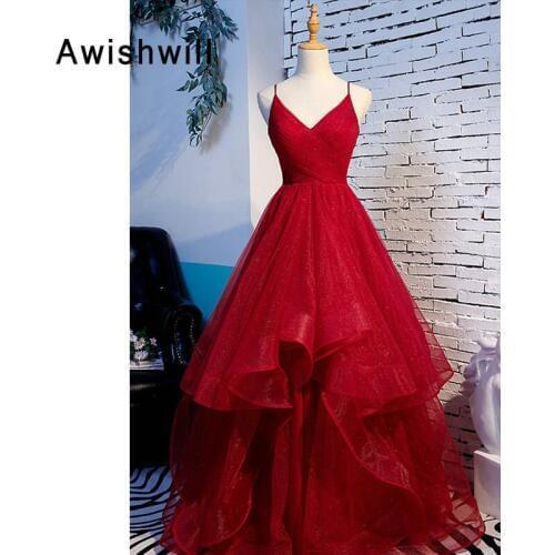 Red Long Evening Dress Spaghetti Strap Lace-up Back Floor Length A-line Women Formal Gowns Plus Size Prom Dress Cheap