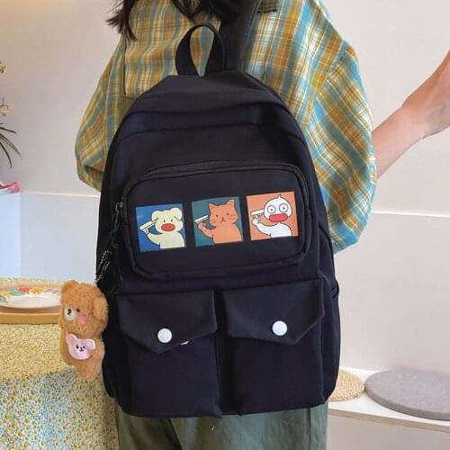 Cute Student School Bag for Women Nylon Backpack Female Large Capacity Bookbag Lady Anti Theft Rucksack Cartoons Pattern Mochila