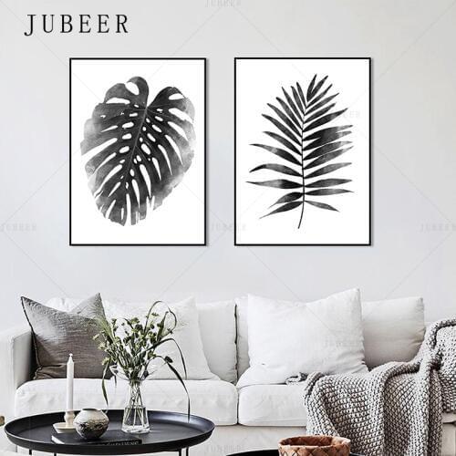 Nordic Style Minimalist Poster Simple Black and White Leaf Plant Double Frameless Decorative Painting For Living Room