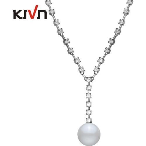 KIVN Fashion Jewelry CZ Cubic Zirconia Pearl Long Pendant Necklaces for Women Girls Wedding Bridesmaid Gifts