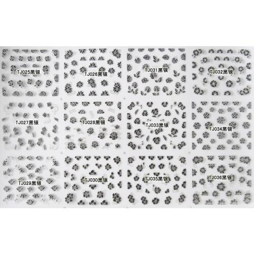 12 SHEETS / LOT GOLDEN & SILVERY INAID 3D METALLIC NAIL DECAL SELF ADHESIVE STICKER FLOWER DAISY TULIP VIOLET TJ25-36