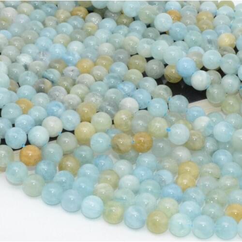 Natural Blue-Green Aquamarine + Heliodor Loose Round Beads 8.2mm