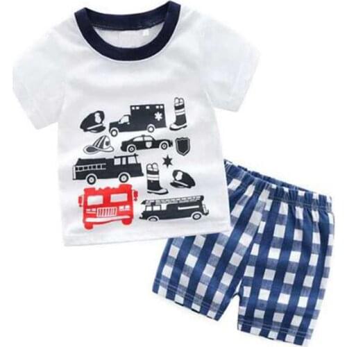 New Baby Boy Pajamas Clothes Sets 100% Cotton Cartoon Kids Home Wear 2 3 4 5 6 7 Year Children Tee Shirts Shorts