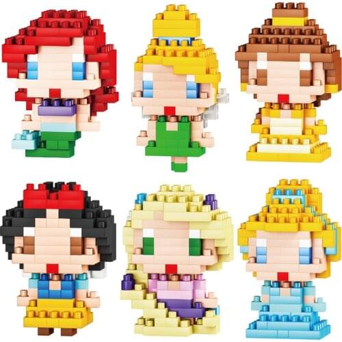 New Disney series Snow White Ariel Cinderella cute cartoon characters small building blocks children toy gift