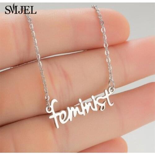 Stainless Steel Letter Feminist Necklace Women Female Punk Hip Hop Babygirl Charm Woman Girls Power Fashion Jewelry Best Friend
