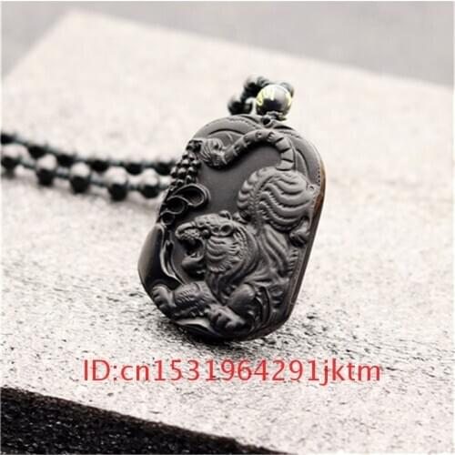 Necklace Jewelry Gifts Tiger Chinese Black for Amulet Women Obsidian Jade Natural Beads Fashion Pendant Charm