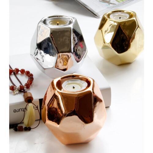PINNY Nordic Diamond Plated Candlestick Polygon Modern Wedding Candle Holder Home Decoration Accessories