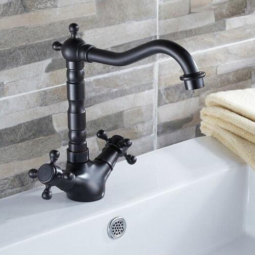 Luxury Oil Rubbed Bronze Dual Cross Handles Swivel Kitchen Bathroom Sink Basin Faucet Mixer Taps ahg010