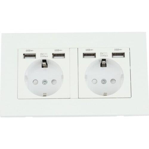 USB Socket, 16A Power Outlet,Power Panel 4 USB Interface Type Socket,Double Frame Wall 4 USB Outlet, EU Plug