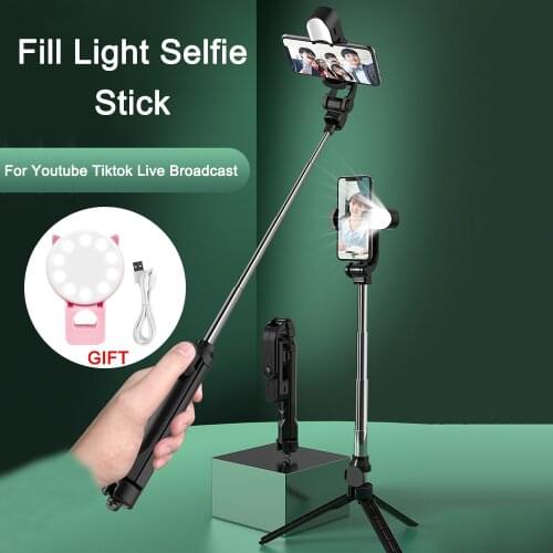 Selfie Stick Bluetooth Phone Tripod Extendable Monopod with Remote for Smartphone Selfie Stick Fill Light tripode para movil