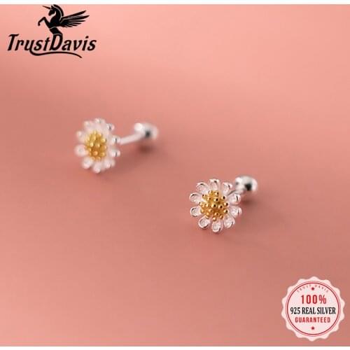 Trustdavis Real 925 Sterling Silver Fashion Minimalist Sweet Flower Bead Screw Stud Earring For Women Wedding Fine Jewelry DS543