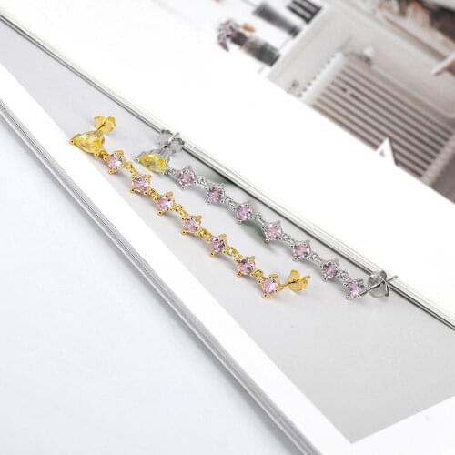 925 Silver Ear Needle Purple Crystal Tassel Puncture Stud Earrings for Women Ladies Female Earring Exquisite Jewelry Accessories