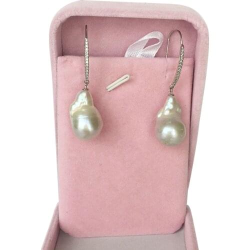 100% nature freshwater pearl earring with 925 silver hook -- AAA baroque Pearl,14-16 mm big baroque pearl earring