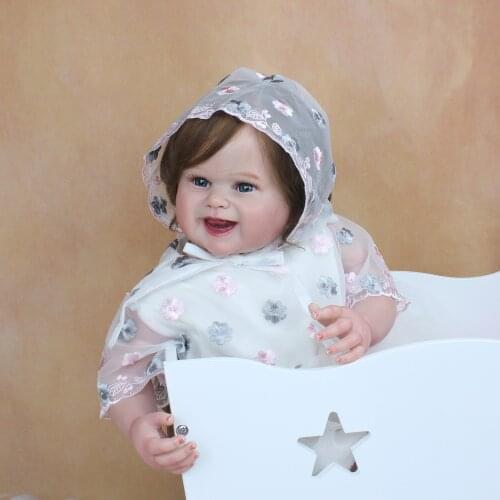 55 CM 3D-Paint Skin Visible Veins Silicone Reborn Baby Doll Toy Lifelike Cloth Body Smiling Princess Toddler Bebe Girls Gift