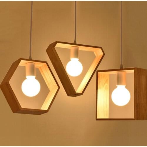Nordic Geometric Wood Pendant Lamp Modern Creative Solid Wood Pendant Light Restuatant Kitchen Dining Room Hanging Light