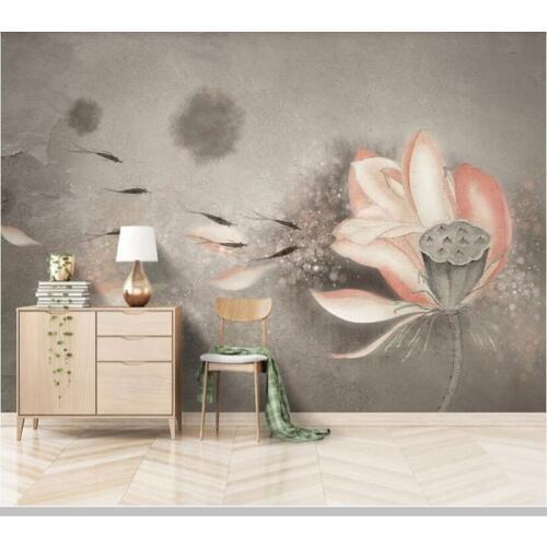 Papel de parede Chinese style Vintage Ink Lotus 3d wallpaper mural,living room sofa TV wall bedroom wall papers home deocr