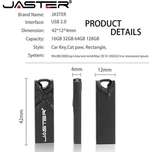 JASTER 2.0 Mini black metal case custom logo pen drive 4GB 8GB 16GB 32GB 64GB 128GB usb flash drives gift with volume discount