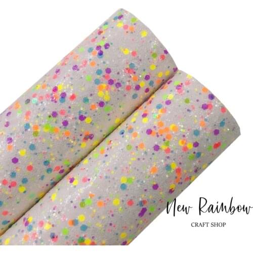 New Rainbow 22x30cm/A4 Sparkle Candy Chunky Glitter Faux Leather Sheet,Glitter Bows, Nice For Making Hair Bows, DIY Crafts