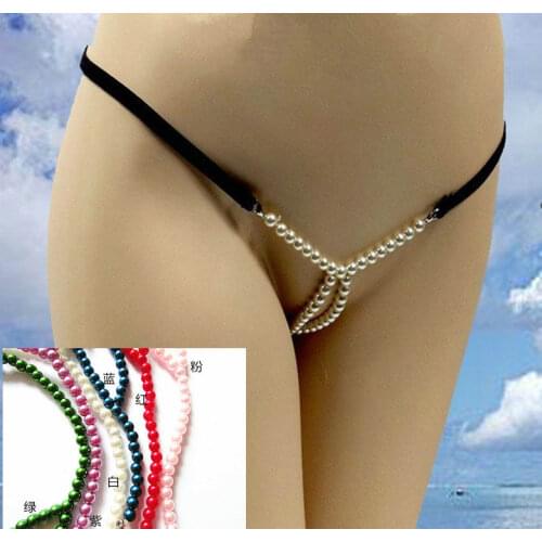Womens hot open crotchless pearl mini micro bikini thongs G-strings panties briefs sexy exotic lingerie underwar plus size