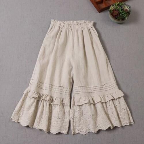 Lamtrip Retro Vintage Wide Leg Pants Female Lolita Sweet Trousers Autumn