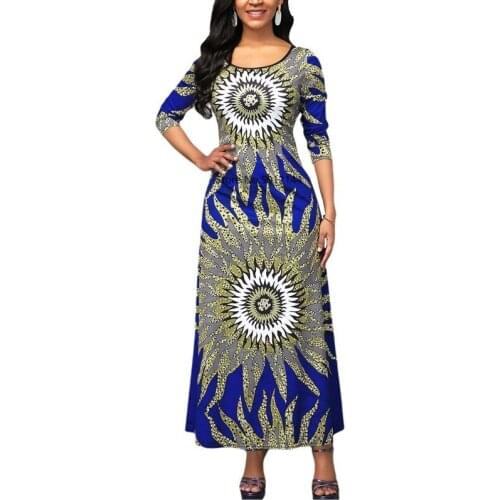 Woman Dress 2021 Spring Casual Plus Size Slim Long Sleeve Ball Gown Maxi Dresses Elegant Vintage Print Sexy Long Party Dress 5XL