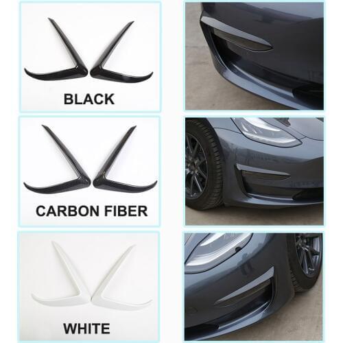 For Tesla Model 3 Front Fog Light Eyebrow Cover Trim Carbon Fiber Pattern Black White Color 2pcs