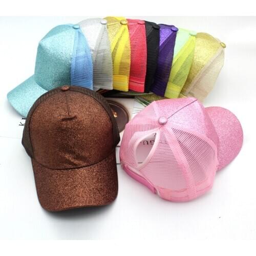 2020 Fashion Baseball Cap Women Snapback Hat Mesh Breathable Caps Summer Hat Female Adjustable Glitter Ponytail Caps Hip Hop