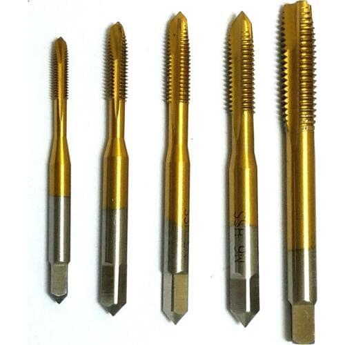 5pcs HSS M3-M8 Titanium Tapping Hand Screw Thread Hole Metric Hand Plug Tap Drill Bit Set M3/M4/M5/M6/M8