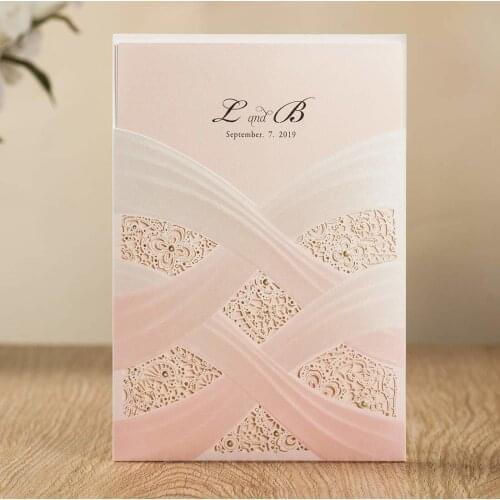 50Pcs Ivory Pocket Laser Cut Wedding Invitations Card, Floral Invites Printable Holder for Birthday Bridal Shower Paraboda