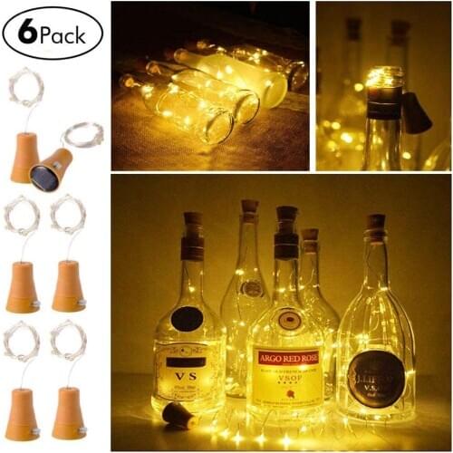 6Pcs/Pack 10LEDs/15LEDs/20LEDs Solar String Lights Garland Cork Shaped Wine Bottle Light Outdoor Solar Fairy Lights Decor Lamp
